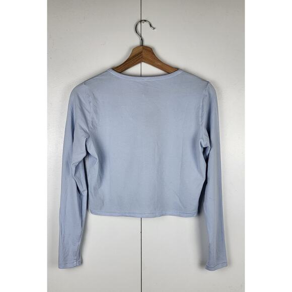 NWT SKIMS Long Sleeve Ribbed Henley Button Crop Top in Periwinkle | Large - Picture 6 of 10